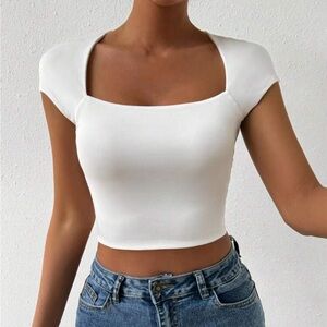 SHEIN Essnce Square Neck Crop Top T-Shirt, Xs (size 2)